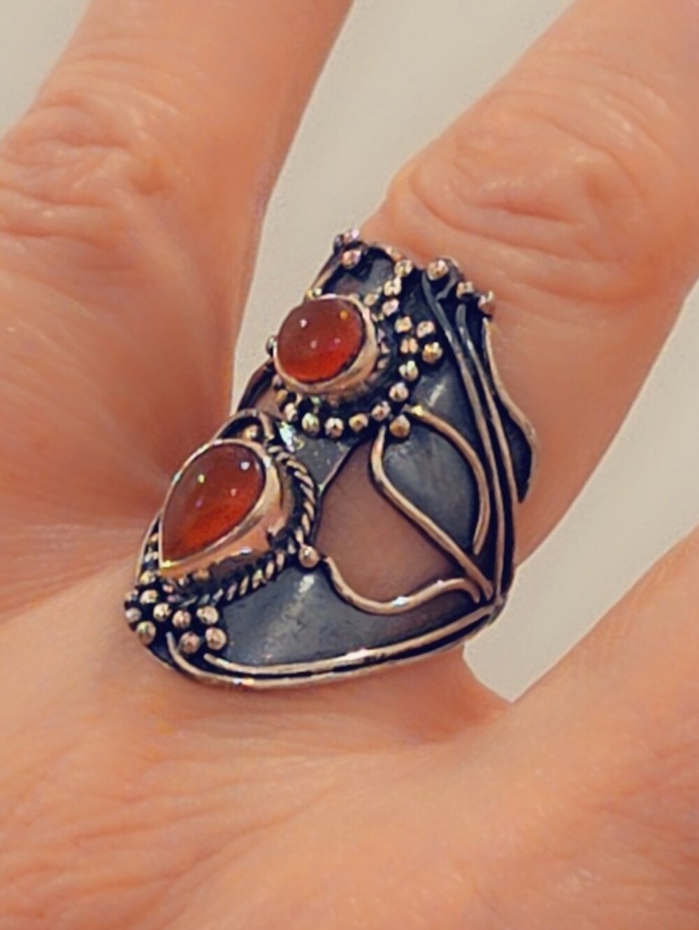 Cage Carnelian Sterling Gemstone Ring